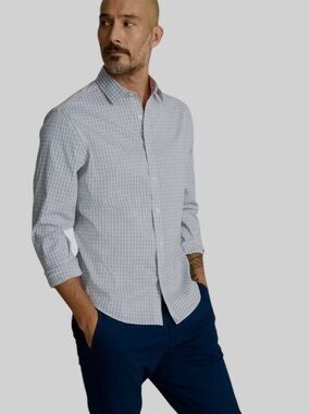 UNTUCKit Light Blue White Check Long-Sleeve Shirt 100% cotton wrinkle free XXL